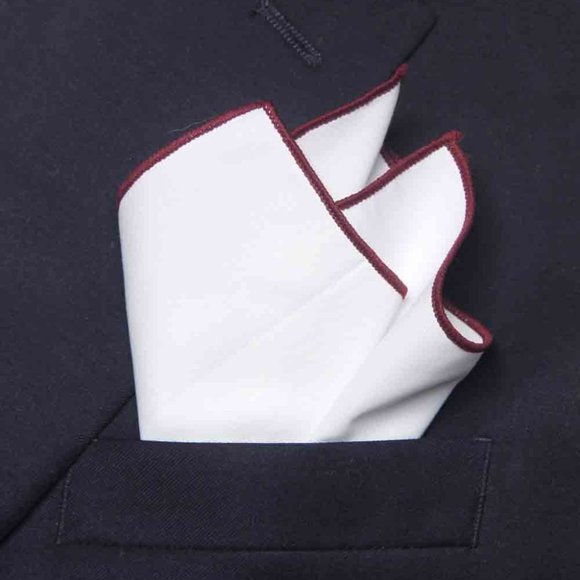 Gascoigne Pocket Square White Burgundy Cotton Blend Men's - Picture 1 of 1